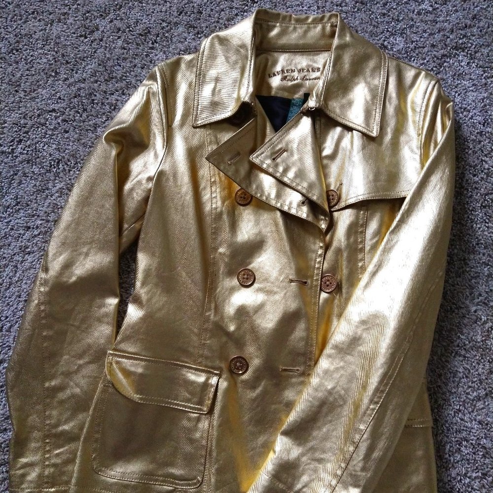 Ralph Lauren Gold Metallic Jacket w/Belt Size Medium